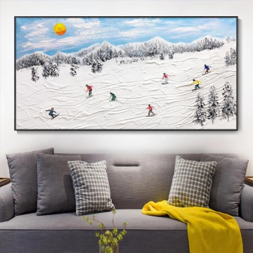  Sport Pintura Art%C3%ADstica - Esquiador en la montaña nevada Arte de la pared Deporte Blanco Nieve Esquí Decoración de la habitación por Knife 18